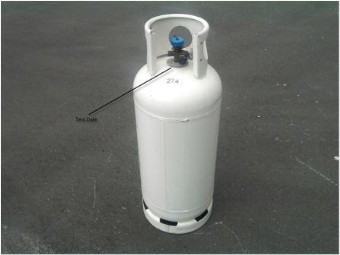 Picture of an LPG Cylinder with the location of the test date marked